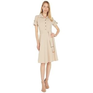 Tommy Hilfiger Women’s Beige Short Sleeve Belted Shirt Dress Sz 16 Button Front